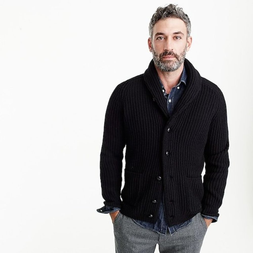 J. Crew Men's Lambwool Collared Ribbed Cardigan